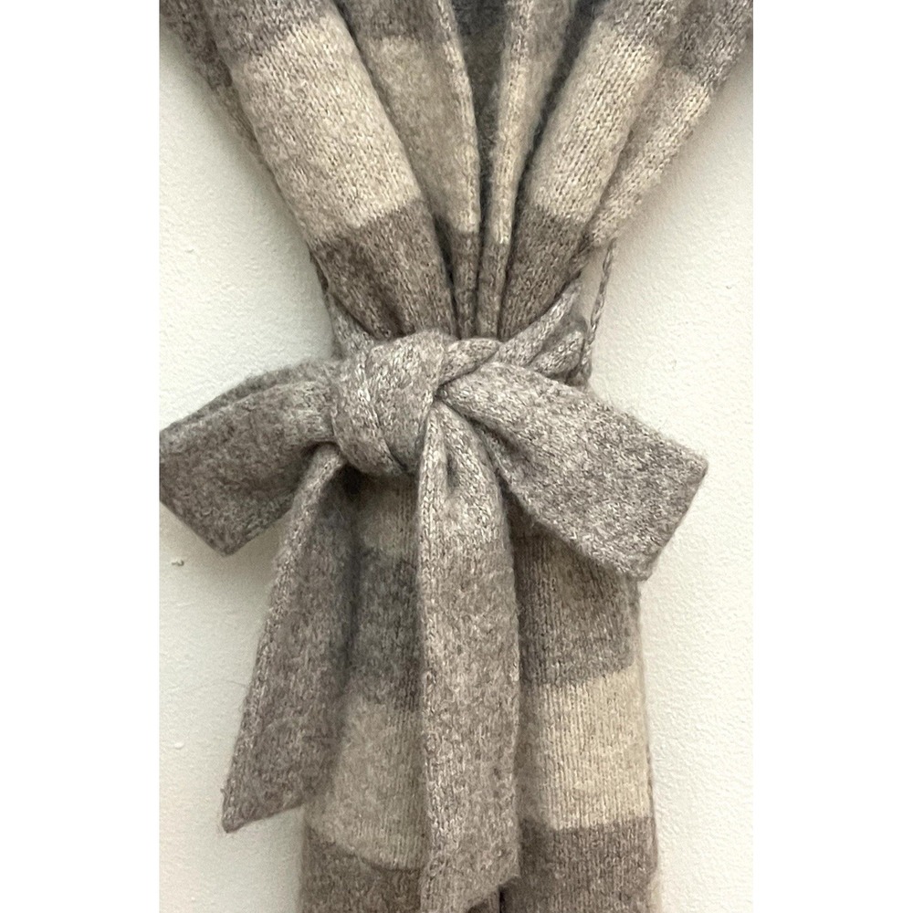 JENNI KAYNE Luxurious Belted Sweater Coat Long Cardi Oatmeal Stripe Yak Alpaca L - Picture 7 of 16